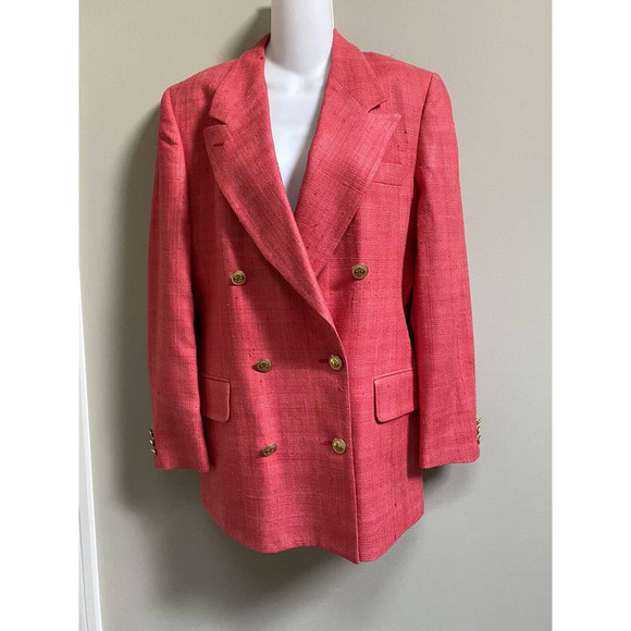 Ann Freedberg 100%Silk Pink Double Breasted Blazer Jacket with Gold Buttons~8 - Picture 1 of 6